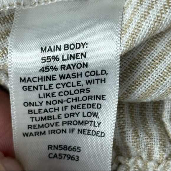 NWT Caslon Stripe Long Sleeve Linen Blend Romper Tan Safari - White Leah Stripe - Picture 12 of 12